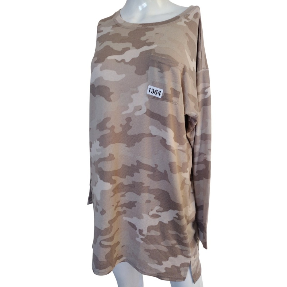 Jenni Intimates Sleep Shirt Women S Kakhi Camo Knit Long Sleeves Loungewear